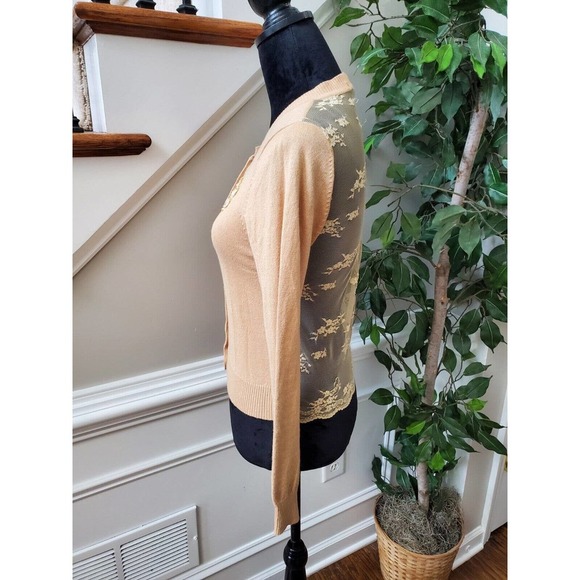 Eyeshadow Women Cream Ramie Long Sleeve Buttons Front Casual Cardigan Sweater M - Picture 4 of 8